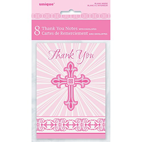 Radiant Cross Pink Religious Thank You Note Cards, 8ct