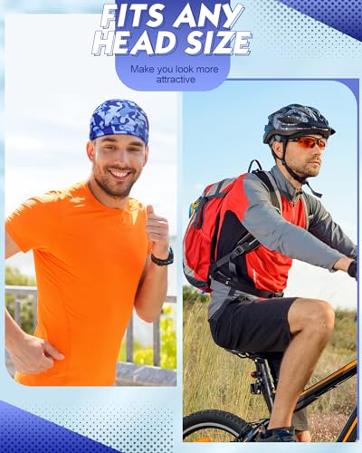 Image of 9 Pcs Cooling Skull Cap Camo Liner Sweat Wicking Lightweight Cycling Cap Running Hat for Men Women