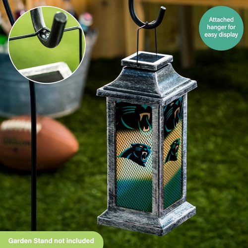 Team Sports America NFL Carolina Panthers Solar Powered Lantern | Rechargeable Lantern LED Light | Indoor Outdoor Safe Hanging Solar Lantern