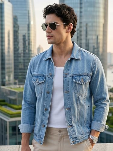 Image of Urbano Fashion Men's Regular Fit Washed Full Sleeve Denim Jacket
