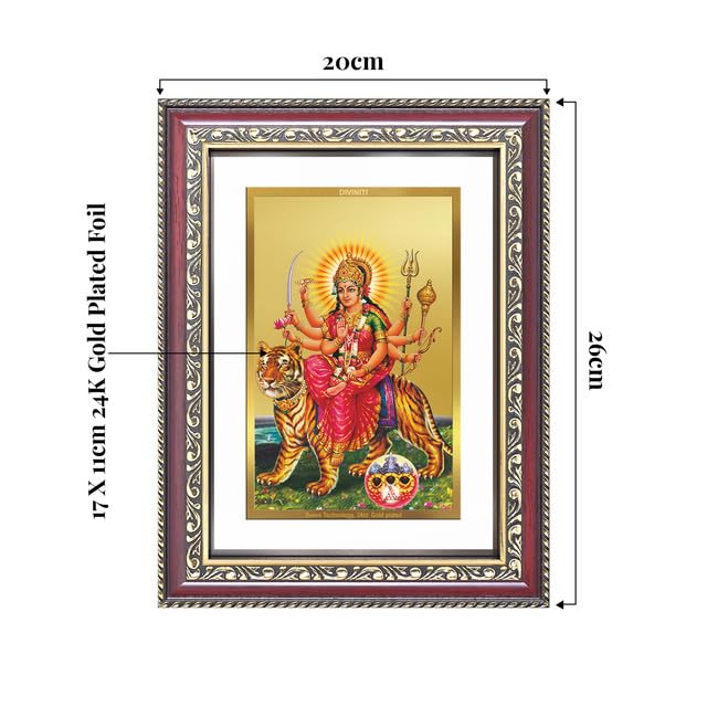 Image of DIVINITI Durga Vaishno Devi Mata Ka Darbar 24K Gold Plated Foil Wall and Tabletop Photo Frame for Home Decor, Puja Room, Luxury Gifting | DG Frame 105 S2.5 (26x20 CM)