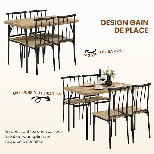 Yaheetech Ensemble Table à Manger et 4 Chaises avec Dossier Brun et Noir – vue 7