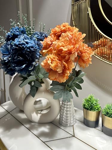 Image of Peony Decorative Artificial Fake Faux Flower Plants Silk Arrangements Wedding Bouquets Decoration Home Kitchen Garden Party Table Floral centerpieces DIY (Orange)
