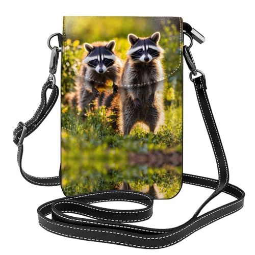 Sac à bandoulière pour femme léger en cuir végétalien motif raton laveur