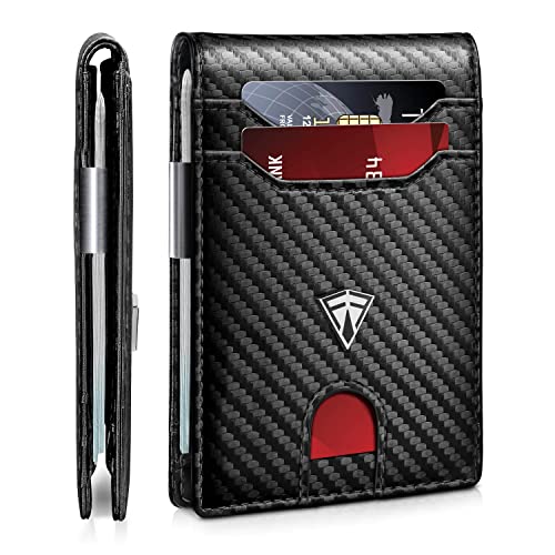 FirstVIP Wallet for Men - Slim Bifold with RFID Blocking, Money Clip, ID Window,12 Slots & Genuine Leather -Gift Box