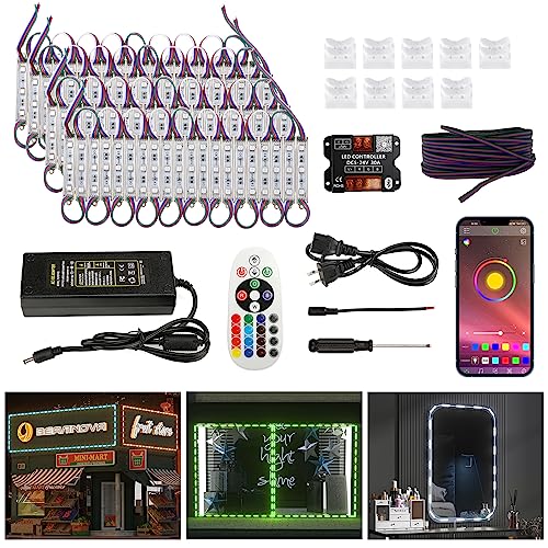 Image of BEAMNOVA 40Ft RGB Commercial LED Storefront Lights Kit, Bluetooth App Control, with Remote, DC 12V Power Supply Transformer, Adhesive Waterproof Strip Light Modules
