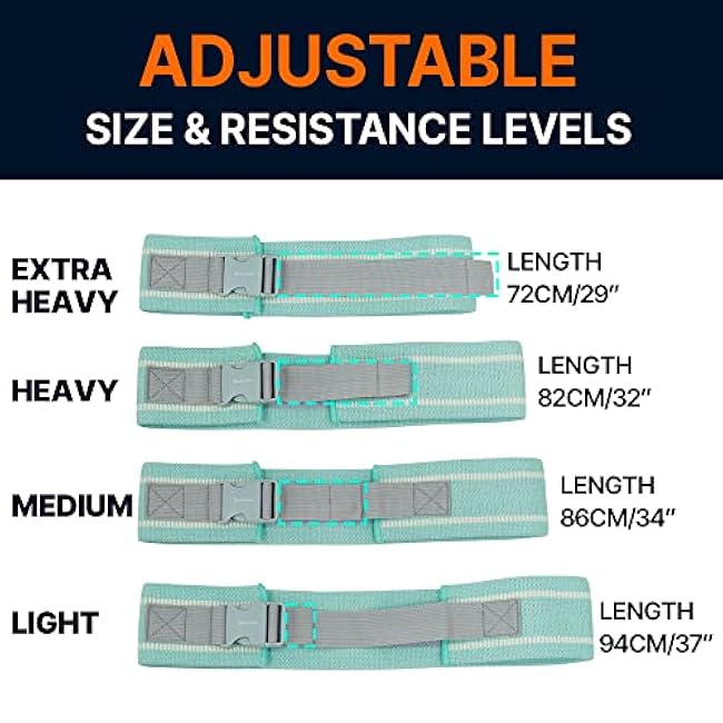 Adjustable Booty Band, Fabric Resistance Bands with Buckle, All-in-One, Non-Slip Bands for Women and Men, Hip Loops for Leg Squat Butt Glutes - Multicolour