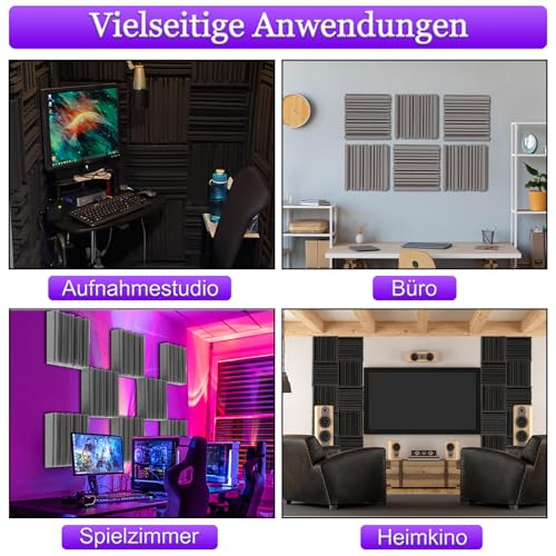 BXI Selbstklebende Akustikschaum-Paneele, 30 x 30 x 5 cm 18 Stück Breitband Schallabsorbierender Schaum, Dichte Schalldämmungspolsterung, Aufnahmestudio Schaumabsorber