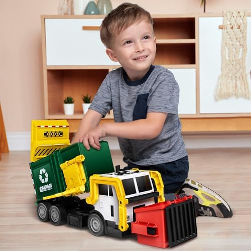 JOYIN Large Friction Powered Garbage Truck Toy Set, Includes Dumpster, Trash Bins, and Learning Cards for Kids, Boy Toys Birthday Gift for 2 3 4 Years Old Boys Girls Kids Toddler Gift of Easter Basket — view 7