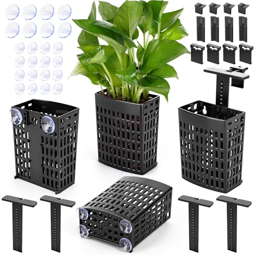 2026 Latest Upgraded Aquarium Plant Holder Adjustable Height with Extendable Hook and Suction Cup for Fish Tank Aquaponic Plant Cultivation and Aquascape Accessories Decorations (4 Pack)