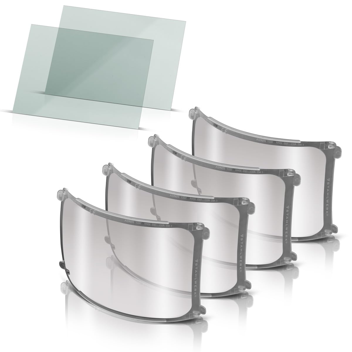 STAHLWERK Vorsatzscheiben/Ersatzscheiben für Raptor Automatik-Schweißhelm 3-in-1 – 6er Set – Ersatzgläser/Visierscheiben, Schweißschutzglas innen und außen, Schutzgläser EN ISO 16321