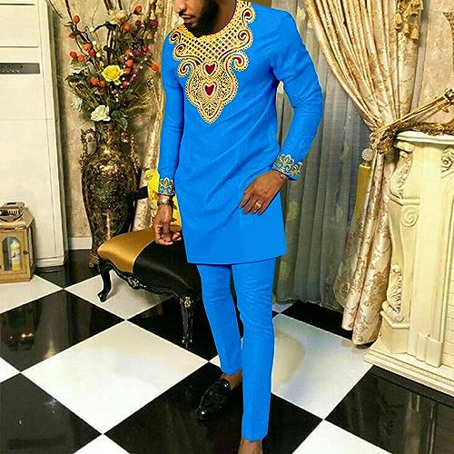 African Suits for Men Embroidery Shirts and Pants 2 Piece Set Dashiki Outfits Tribal Kaftan for Wedding2