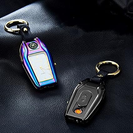PROSFIA New Watch Lighter Keychain Lighter Small Flashlight Lighter Multi-Function USB Charging Windproof Cigarette Electronic Lighters with Compass Gadgets for Men/Women (Multicolour)