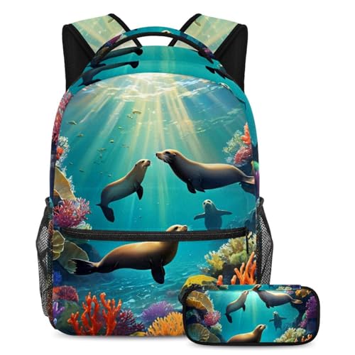 Sac à dos et trousse lion de mer confortable pour alléger le dos des élèves