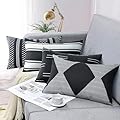 Adabana Outdoor Waterproof Lumbar Pillow Covers 12x20 Inch Set of 4 Black and White Modern Geometric Throw Pillows Cover Decorative Boho Pillow Covers for Patio Garden Porch