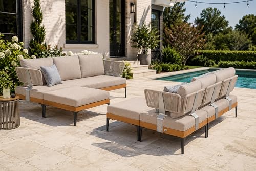 Image of PURPLE LEAF Patio Furniture Set Outdoor Sectional Sofa with Cushions and Ottoman Wicker U-Shaped 8 Pieces Aluminum Conversation Sets for Balcony Yard Garden Poolside, Oatmeal Greige