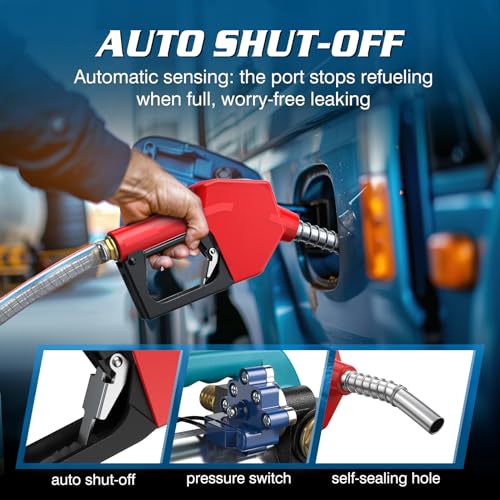 Image of SEESII Fuel Transfer Pump Battery-Powered: 12 GPM Electric Diesel Transfer Pump with 2 x 21V 4.0Ah Batteries, Portable Cordless Pump Kit with Auto Shut-Off Nozzle & 2x6.6 FT Hoses for Diesel Kerosene