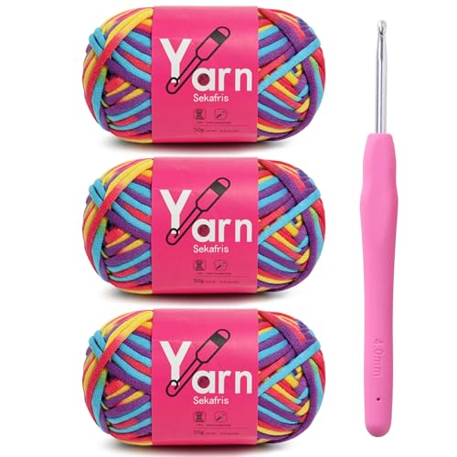 Image of Crochet Yarn 150g /163.5yds Cotton Yarn for Crocheting - Crochet Knitting Yarns for Beginners with Easy-to-See Stitches - Yarn for Crocheting - Parfait Chunky Yarns -Cotton-Nylon Blend (A10)