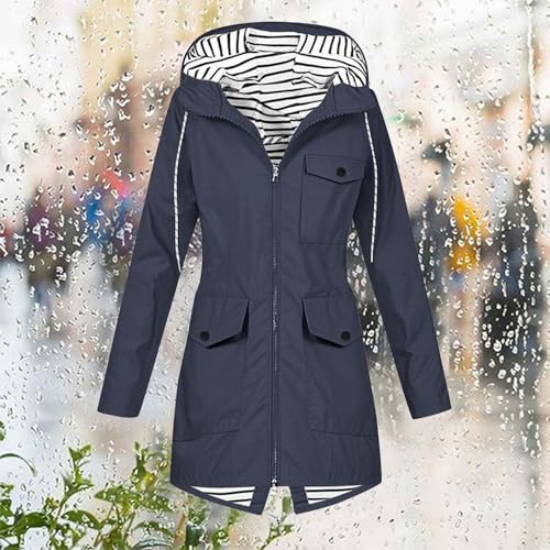 Chaqueta impermeable mujer con forro a rayas y capucha ajustable 5