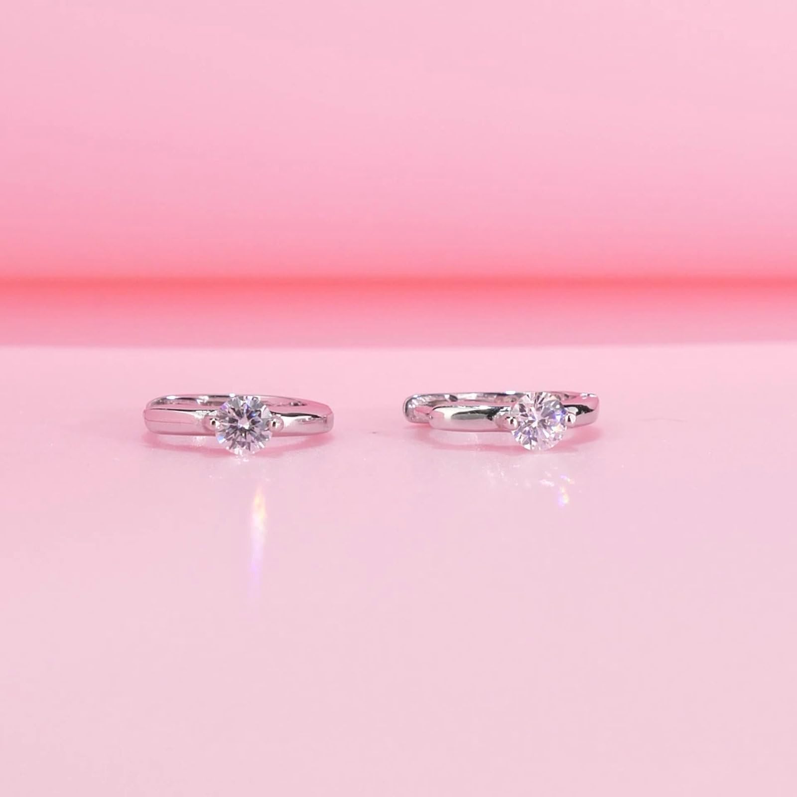 Pendientes de aro de oro blanco de 9/14/18 quilates, solitarios redondos de moissanita para mujer