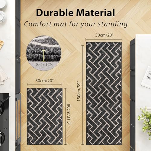 Image of hicorfe Indoor Door Mat,Set of 2 Non Slip Welcome Mats for Floor,Comfort Washabe Carpet for Hallways Entryway Laundry Room(20 inchx32 inch+20 inchx59 inch,Dark Grey)