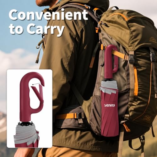 Image of Seniny Windproof Travel Umbrella, Automatic Umbrellas for Rain, Portable & Compact Umbrellas for Backpack, Strong UV for Protection, Folding Small Sun Umbrella for Car, Walking, Coral Pink, 38 inches