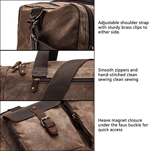 Waxed Canvas Vintage Overnight Duffel Weekend Travel Bag Waterproof For Men Women with Shoes Compartment (Dark Brown)3