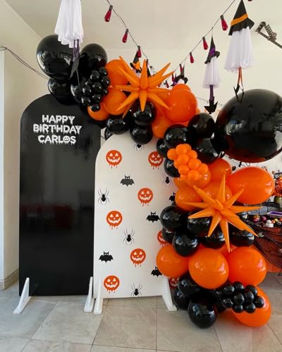Image of Black and Orange Balloons, 60Pcs 12inch Black Orange Confetti Latex Balloons for Halloween Birthday Celebration Party Decoration