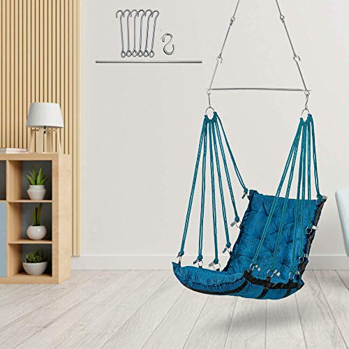 Image of Swingzy Soft Leather Velvet Hanging Swing Chair /Swing for Adult /Swing for Indoor & Outdoor /Swing Chair for Adults for Home, 200 Kgs Weight Capacity (Blue, Free Hanging Accessories, Cotton)