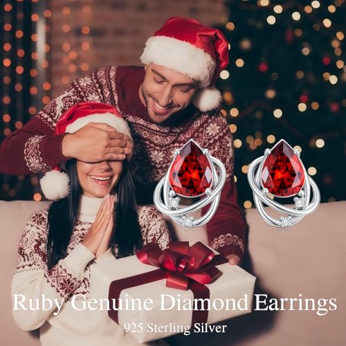 Boucles d'oreilles rubis argent 925 et diamant véritable
