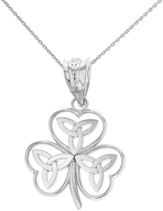 Claddagh Gold Elegant .925 Sterling Silver Irish Shamrock Pendant Necklace with Celtic Trinity Knot - Choose Pendant Only or Necklace w/ 16”-22” Chain