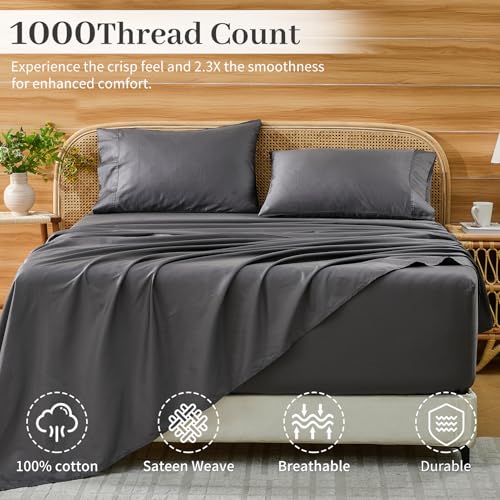Image of Bedlifes 1000TC Egyptian Cotton King Sheets, 4Pcs 18-24 inch Extra Deep Pocket