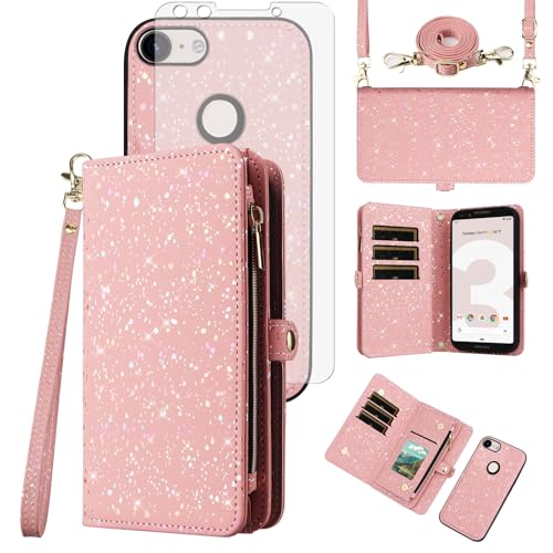 Étui portefeuille Google Pixel 3 Asuwish avec pochette zip et coque magnétique amovible