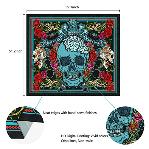 Livole Skull Tapestry Red Rose Flower Tapestry Hippie Mushroom Tapestry Floral Vine Tapestry Mandala Skeleton Rose Tapestry Wall Hanging For Room (51.2 X 59.1 Inches) #TOP5