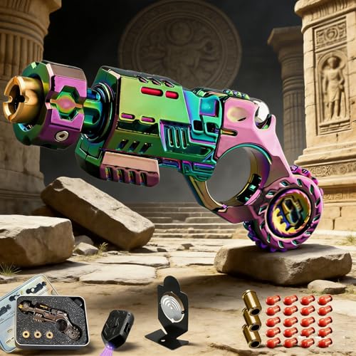 Metal Fidget Gun for Adults, with Reusable Shells*3/Bullets*20, Purple Light, Best Mini Toy Gift (Colored)