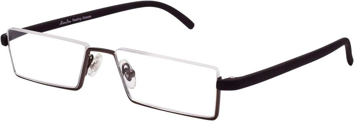 LianSan Brand Metal Frame Half-Rim Style Reading Glasses Readers with case L3801(Brown,+2.50)