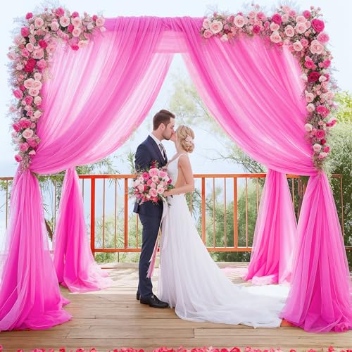 Cortina Fondos Tulle Rosa Fucsia 20ft x 10ft 4 Paneles miniatura 4