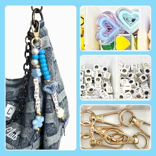 Esoes 433PCS Bag Charm & Keychain Making Kit for Women Girls, DIY Beaded Bracelet Making Kit with Alphabet Beads, Cute Key Chain Charm Supplies, Bead Kit for Phone Charms, Jewelry & Crafts - Image 3