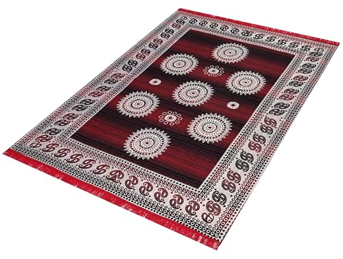 Image of ErraTex Hand Woven Cotton Carpet Multicolor Durable Lightweight Durrie Persian Style Area Rug for Living Room Bedroom Hallway Aladin Design 5x7 Feet Multicolor Red 2
