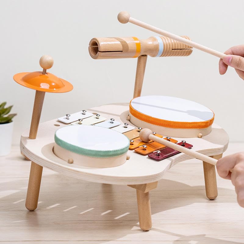 YHK Educational Wooden Musical Toy for Toddlers – Xylophone, Drum & Cymbal Set, Montessori Percussion Instruments, Safe, Non-Toxic, Perfect Gift for Toddlers and Babies (2 Drum)-image-18
