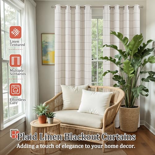 Lajode Linen Blackout Curtains - Boho Plaid 52x84 Inch 2 Panels Brown by Lajode - Used condition - Image 2