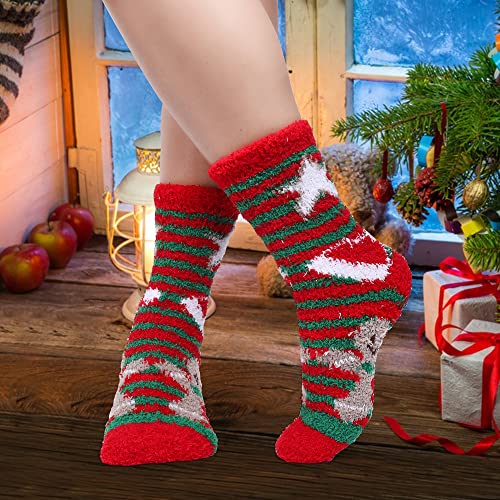 Funnysquared Women Christmas Fuzzy Socks,Xmas Fluffy Socks,Winter Warm Cozy Striped Cotton Socks,Adult Xmas Gift Socks #TOP5