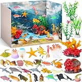 Simgoing Ocean Diorama Kit Habitat Project Supplies Under The Sea Animals Figures Small Shark Fish Figures Artificial Coral Seagrass with Gift Box for Gifts Birthday Party Decorations