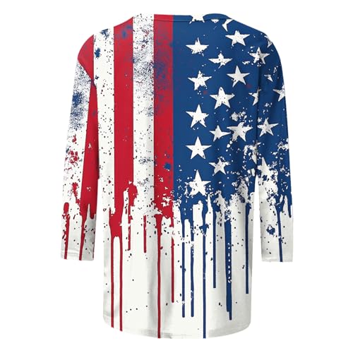 Image of Fourth of July Shirts for Women 3 /4 Sleeve Summer Tops American Flag Print T Shirt Patriotic 4th of July Shirts 2025