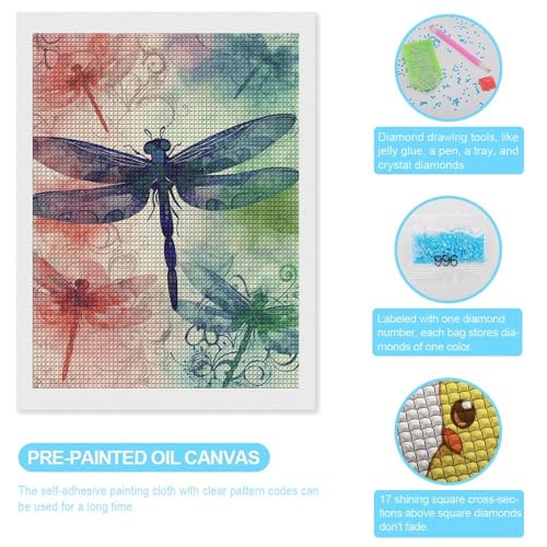 Peinture diamant libellule 5D kit complet mosaïque strass carrés maison