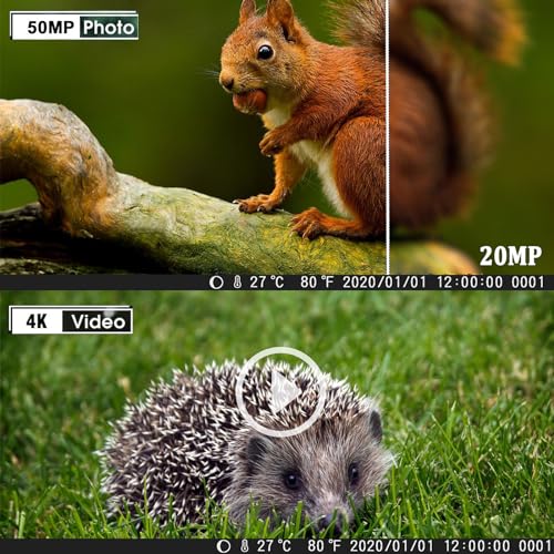 FunKind Wildkamera, 4K 50MP Wildtierkamera mit Bewegungsmelder Nachtsicht, IP65 Wasserdicht, Weitwinkel 120 °, Unsichtbare Infrarot-Nachtsichtkamera mit 32 GB SD