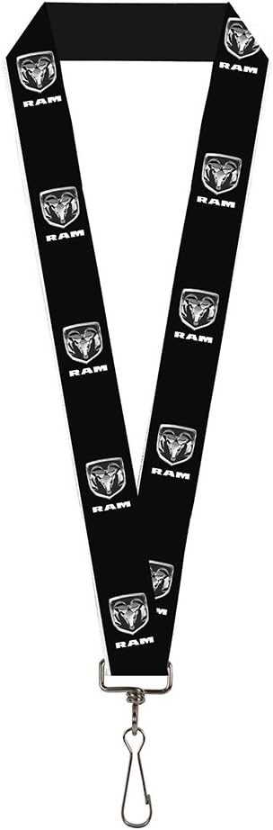 Ram Lanyard, Ram Black Silver Logo Repeat, Elastic