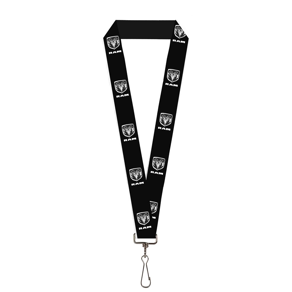 Buckle Down Lanyard-1.0'-Ram Black/Silver Logo Repeat