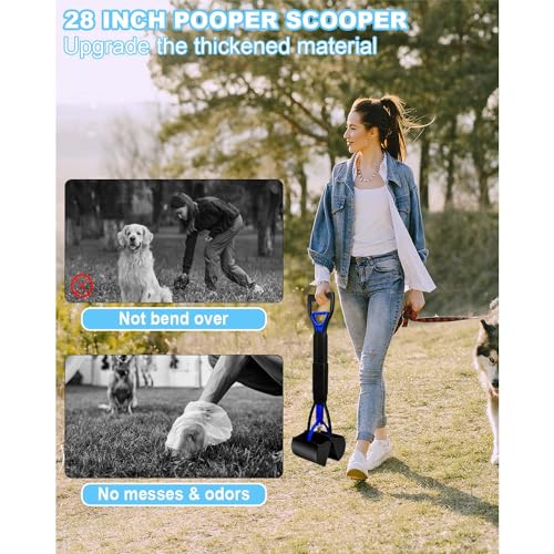 Image of Pooper Scooper,Dog Pooper Scooper,Pooper Scooper for Large Dogs,Folding Dog Poop Scooper, 28 inch Long Handle No-Bend Cleanup,with Durable Spring,Works on Grass /Dirt /Gravel & More Surfaces (Blue)