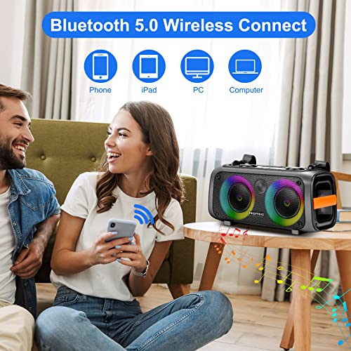 Hotec Karaoke Machine For Adults And Kids Pa Speaker With Two Wireless Microphones, Portable Bluetooth Pa Systems With Led Party Lights,Supports Tf Card/Usb, Aux In, Rec,Tws #TOP3